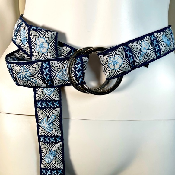 Punch USA Blue Hawaiian Theme Belt D Ring Ribbon Y2K Preppy Golf Blue One Size - Picture 1 of 11